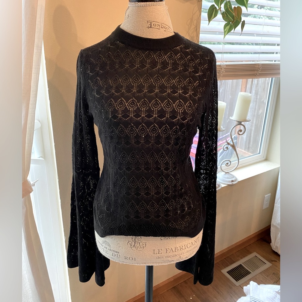 Lace Detail See-Thru Sweater with Bell Sleeves